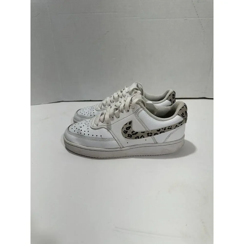 Nike Court Vision Womens Sz 6 Shoes White Brown Classic Low Top Trainer Sneakers